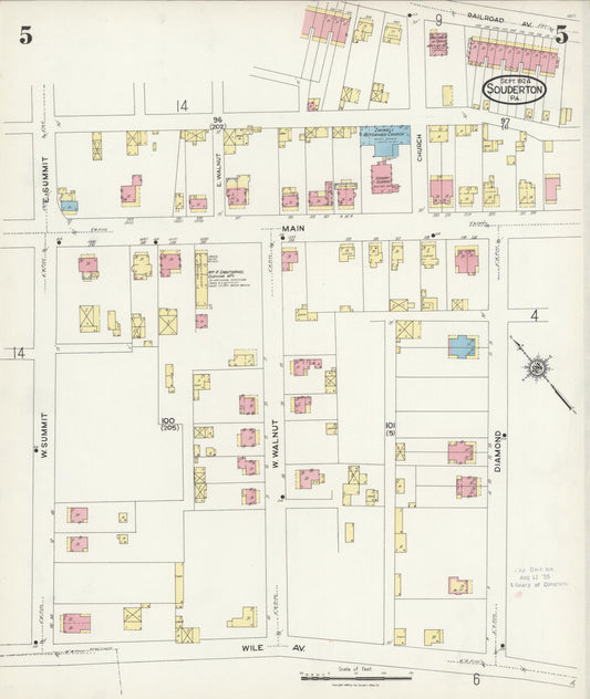 Sanborn Fire Insurance Map from Souderton, Montgomery County, Pennsylvania (1924), Sheet #0005 - Historic Sanborn Fire Insurance Map Print, vintage old map wall art, antique decor, genealogy gift, Pennsylvania Pennsylvania map