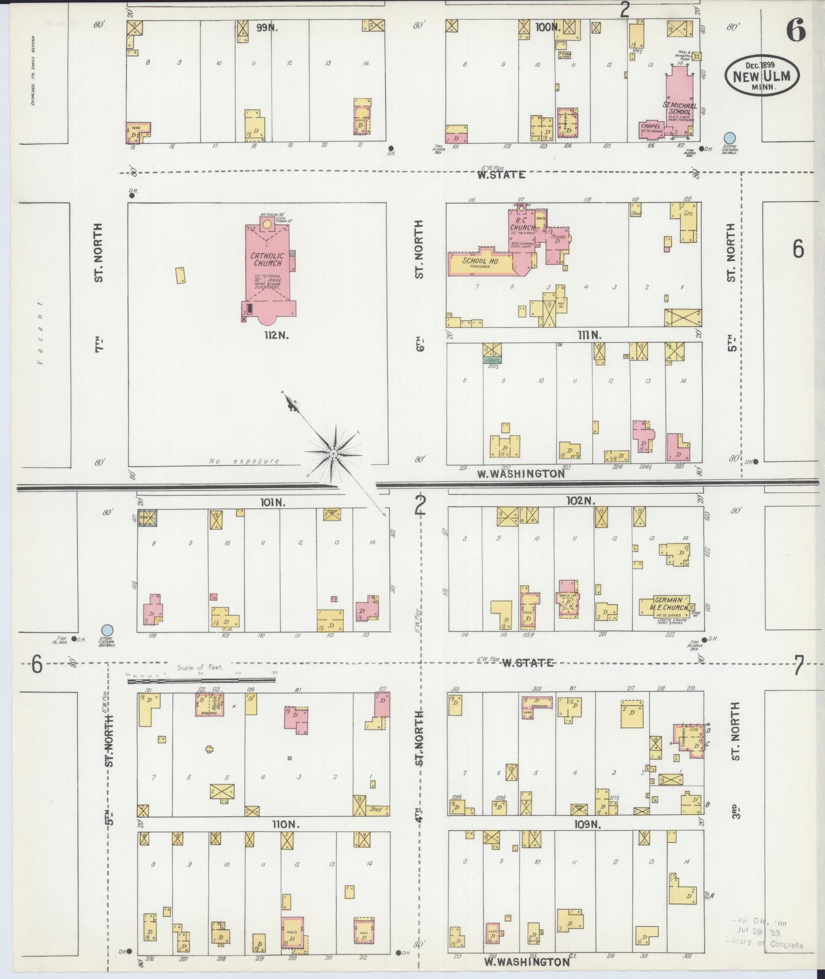 Sanborn Fire Insurance Map from New Ulm, Brown County, Minnesota (1899), Sheet #0006 - Historic Sanborn Fire Insurance Map Print, vintage old map wall art, antique decor, genealogy gift, Minnesota Minnesota map