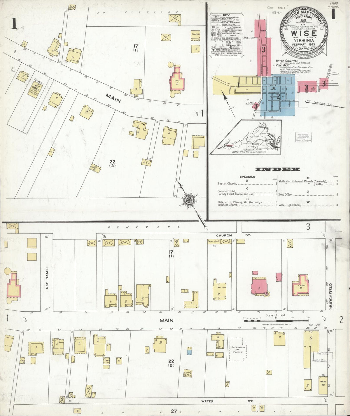 Sanborn Fire Insurance Map from Wise, Wise County, Virginia (1923), Sheet #0001 - Complete Map Set gallery image, historic Sanborn map, vintage wall art, Virginia Virginia