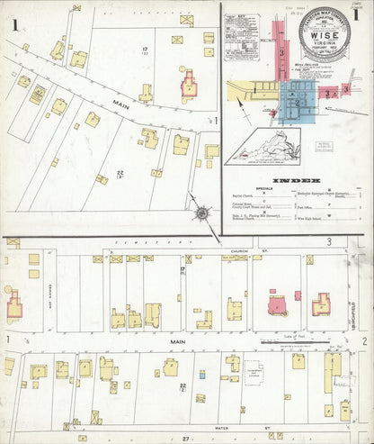 Sanborn Fire Insurance Map from Wise, Wise County, Virginia (1923), Sheet #0001 - Complete Map Set gallery image, historic Sanborn map, vintage wall art, Virginia Virginia