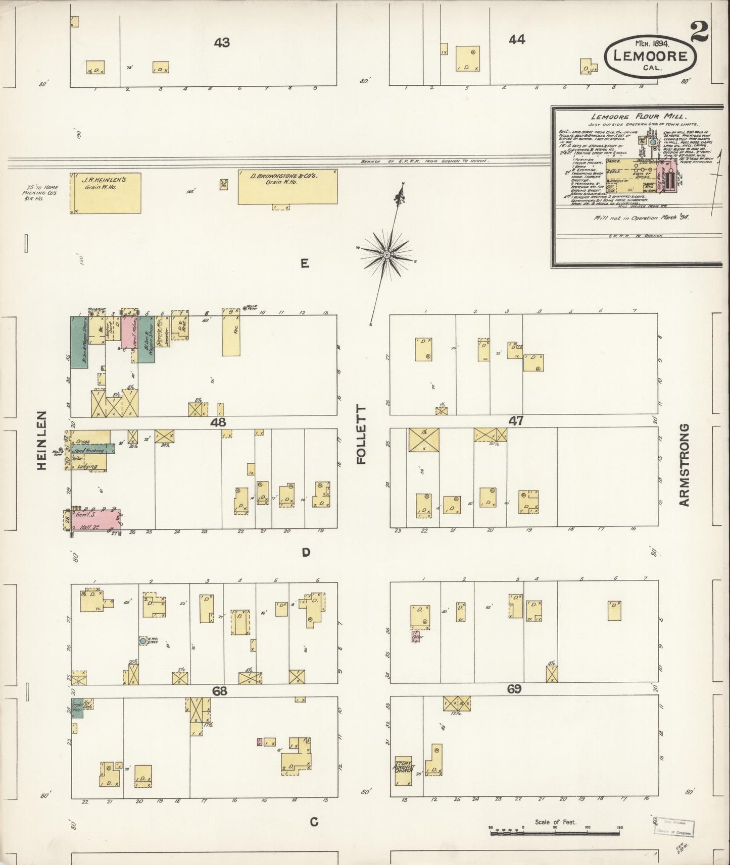 Sanborn Fire Insurance Map from Lemoore, Kings County, California (1894), Sheet #0002 - Historic Sanborn Fire Insurance Map Print, vintage old map wall art, antique decor, genealogy gift, California California map