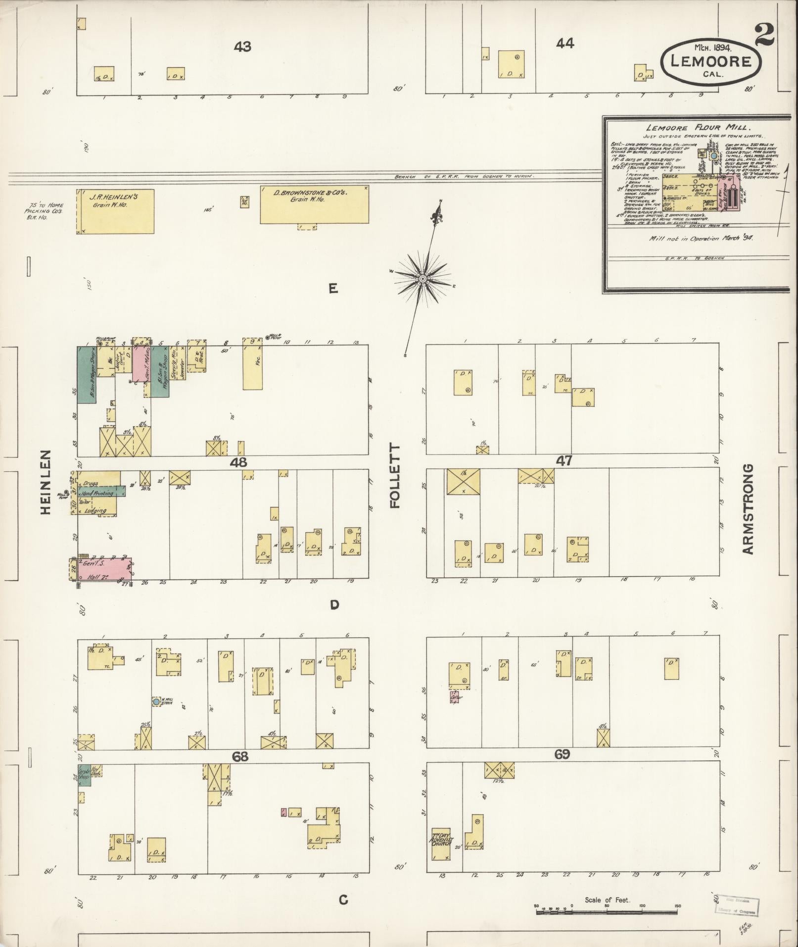 Sanborn Fire Insurance Map from Lemoore, Kings County, California (1894), Sheet #0002 - Historic Sanborn Fire Insurance Map Print, vintage old map wall art, antique decor, genealogy gift, California California map