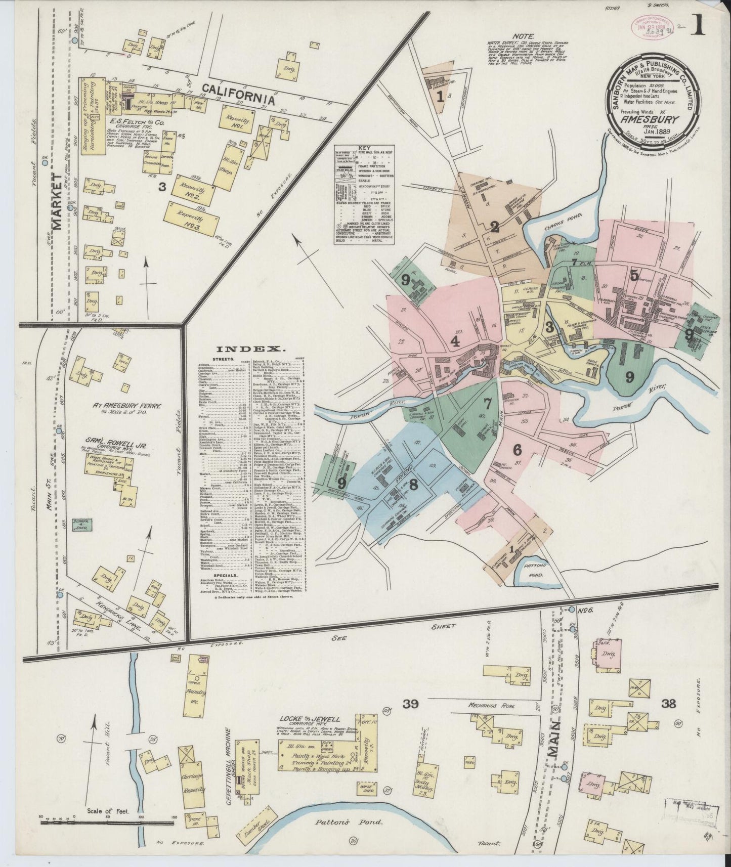 Sanborn Fire Insurance Map from Amesbury, Essex County, Massachusetts. (1889) – Historic Sanborn Fire Insurance Map Print