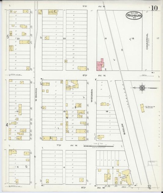 Sanborn Fire Insurance Map from Washburn, Bayfield County, Wisconsin (1918), Sheet #0010 - Historic Sanborn Fire Insurance Map Print, vintage old map wall art, antique decor, genealogy gift, Wisconsin Wisconsin map