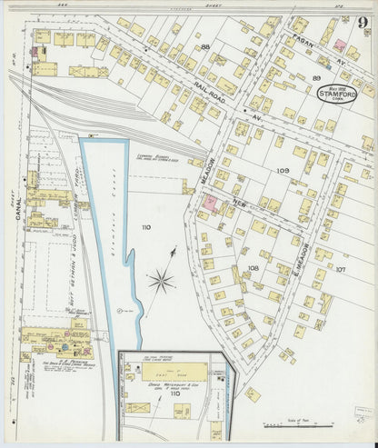 Sanborn Fire Insurance Map from Stamford, Fairfield County, Connecticut (1892), Sheet #0009 - Complete Map Set gallery image, historic Sanborn map, vintage wall art, Connecticut Connecticut
