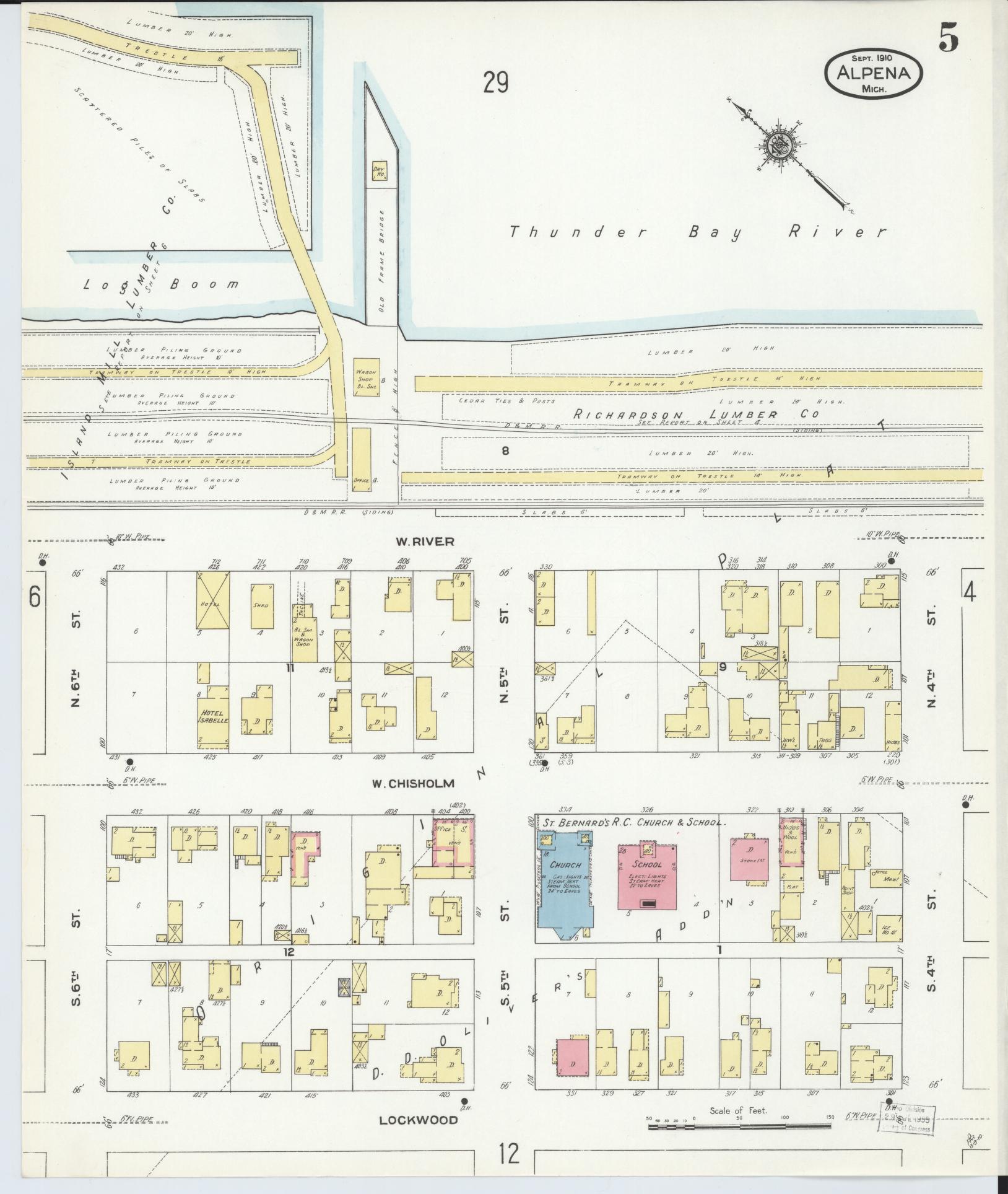 Sanborn Fire Insurance Map from Alpena, Alpena County, Michigan (1910), Sheet #0005 - Historic Sanborn Fire Insurance Map Print, vintage old map wall art, antique decor, genealogy gift, Michigan Michigan map