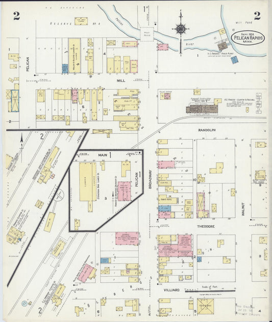 Sanborn Fire Insurance Map from Pelican Rapids, Otter Tail County, Minnesota (1924), Sheet #0002 - Historic Sanborn Fire Insurance Map Print, vintage old map wall art, antique decor, genealogy gift, Minnesota Minnesota map