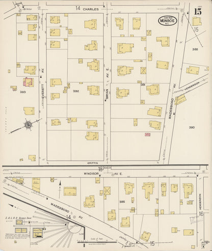 Sanborn Fire Insurance Map from Monroe, Union County, North Carolina (1922), Sheet #0015 - Complete Map Set gallery image, historic Sanborn map, vintage wall art, North Carolina North Carolina