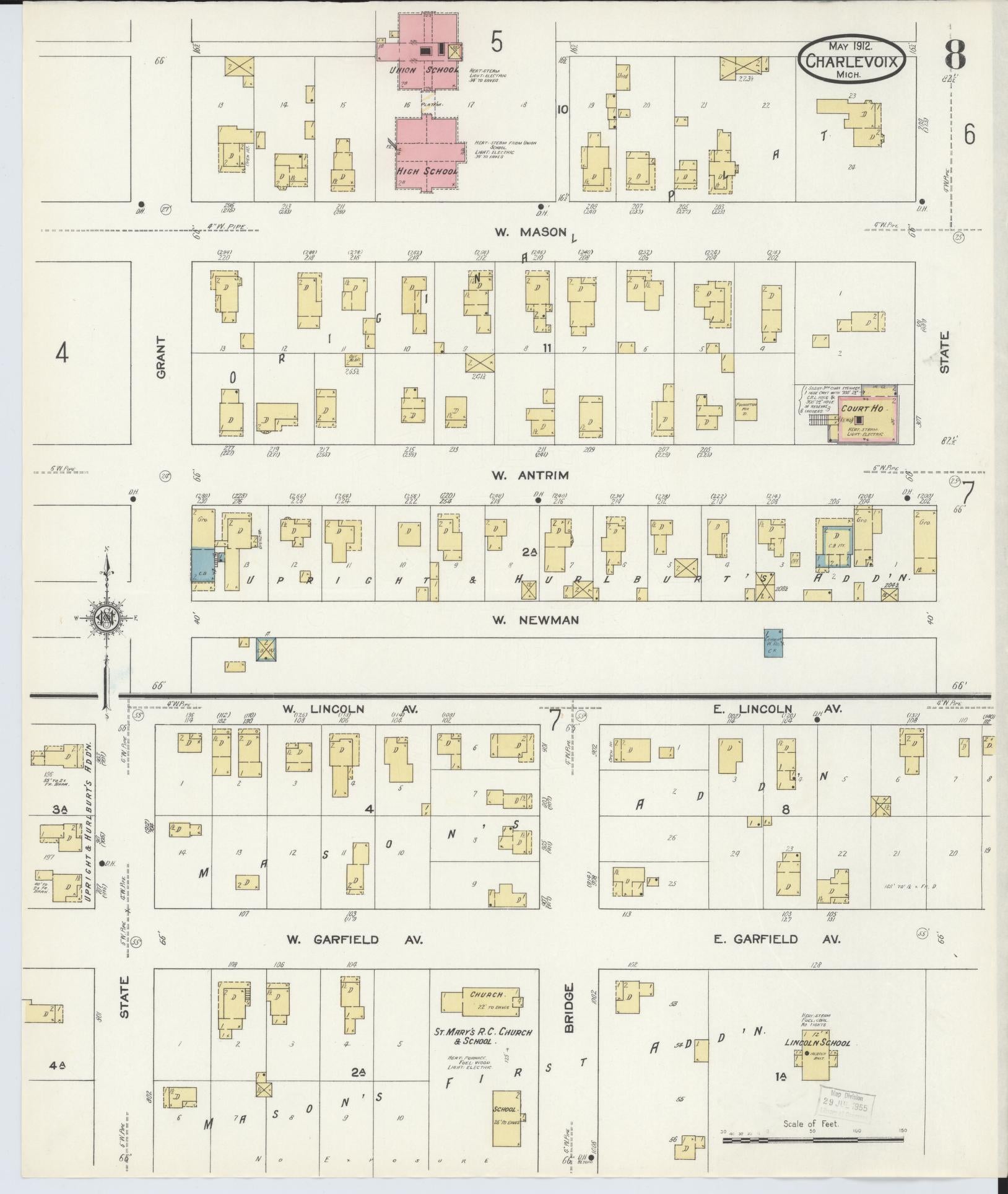 Sanborn Fire Insurance Map from Charlevoix, Charlevoix County, Michigan (1912), Sheet #0008 - Complete Map Set gallery image, historic Sanborn map, vintage wall art, Michigan Michigan