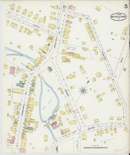 Sanborn Fire Insurance Map from Morristown, Morris County, New Jersey (1896), Sheet #0005 - Historic Sanborn Fire Insurance Map Print, vintage old map wall art, antique decor, genealogy gift, New Jersey New Jersey map