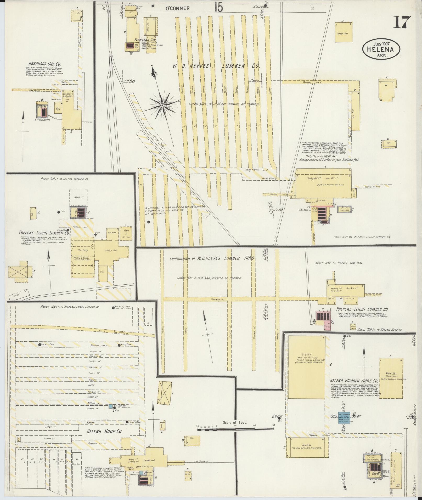 Sanborn Fire Insurance Map from Helena, Phillips County, Arkansas (1907), Sheet #0017 - Historic Sanborn Fire Insurance Map Print, vintage old map wall art, antique decor, genealogy gift, Arkansas Arkansas map