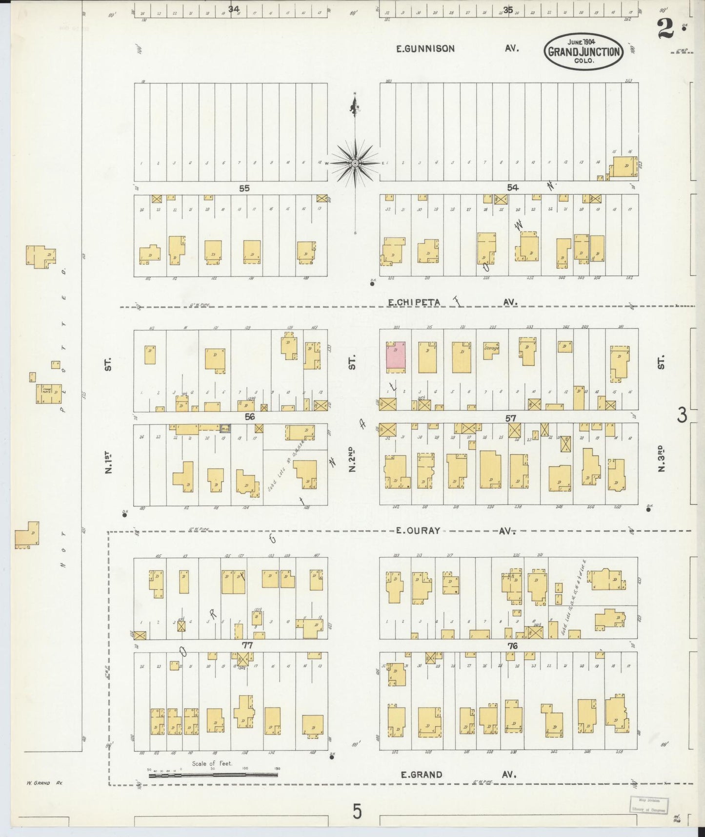 Sanborn Fire Insurance Map from Grand Junction, Mesa County, Colorado (1904), Sheet #0002 - Complete Map Set gallery image, historic Sanborn map, vintage wall art, Colorado Colorado