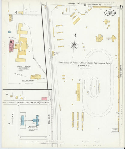 Sanborn Fire Insurance Map from Mineola, Nassau County, New York (1908), Sheet #0009 - Complete Map Set gallery image, historic Sanborn map, vintage wall art, New York New York