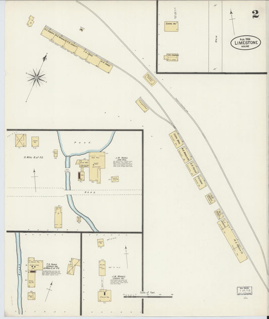Sanborn Fire Insurance Map from Limestone, Aroostook County, Maine (1908), Sheet #0002 - Historic Sanborn Fire Insurance Map Print, vintage old map wall art, antique decor, genealogy gift, Maine Maine map