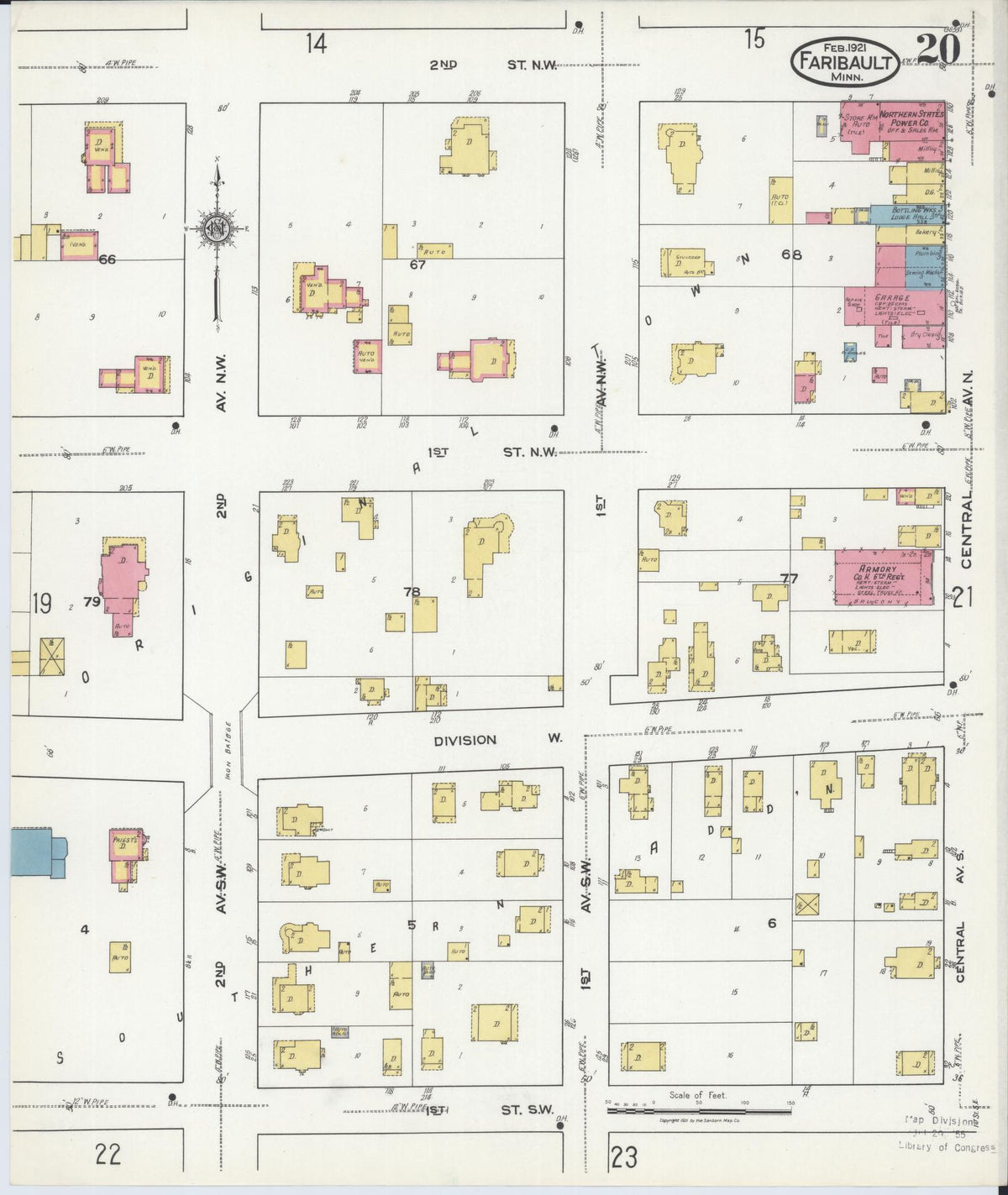 Sanborn Fire Insurance Map from Faribault, Rice County, Minnesota (1921), Sheet #0020 - Complete Map Set gallery image, historic Sanborn map, vintage wall art, Minnesota Minnesota