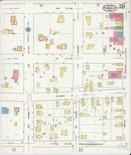 Sanborn Fire Insurance Map from Faribault, Rice County, Minnesota (1921), Sheet #0020 - Complete Map Set gallery image, historic Sanborn map, vintage wall art, Minnesota Minnesota