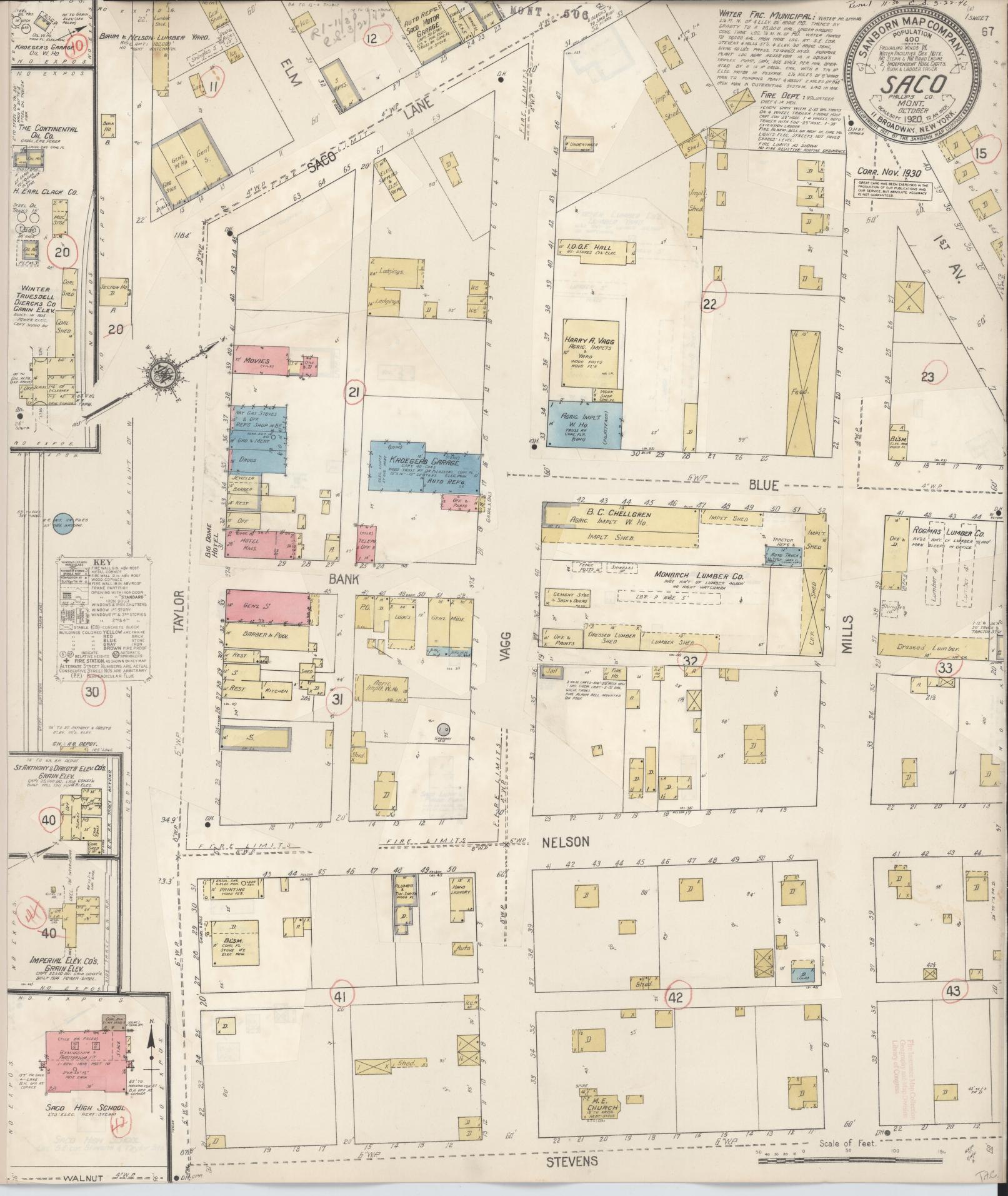 Sanborn Fire Insurance Map from Saco, Phillips County, Montana (1930), Sheet #0001 - Historic Sanborn Fire Insurance Map Print, vintage old map wall art, antique decor, genealogy gift, Montana Montana map