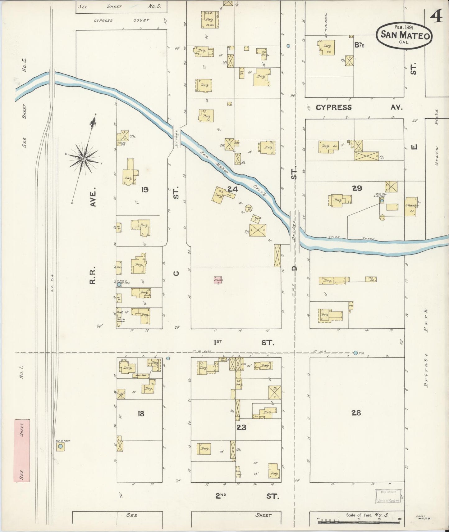 Sanborn Fire Insurance Map from San Mateo, San Mateo County, California (1891), Sheet #0004 - Complete Map Set gallery image, historic Sanborn map, vintage wall art, California California