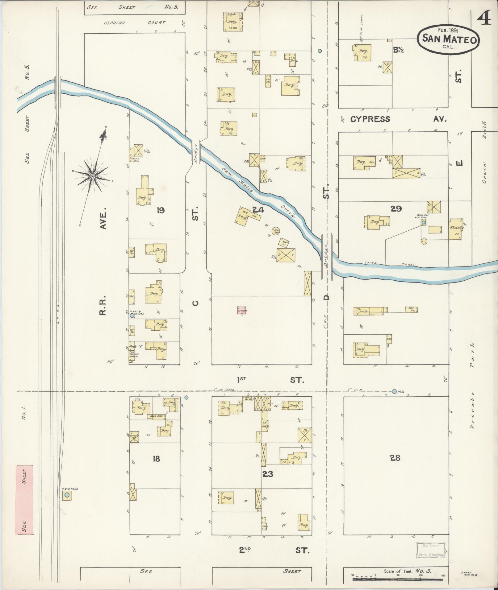 Sanborn Fire Insurance Map from San Mateo, San Mateo County, California (1891), Sheet #0004 - Complete Map Set gallery image, historic Sanborn map, vintage wall art, California California