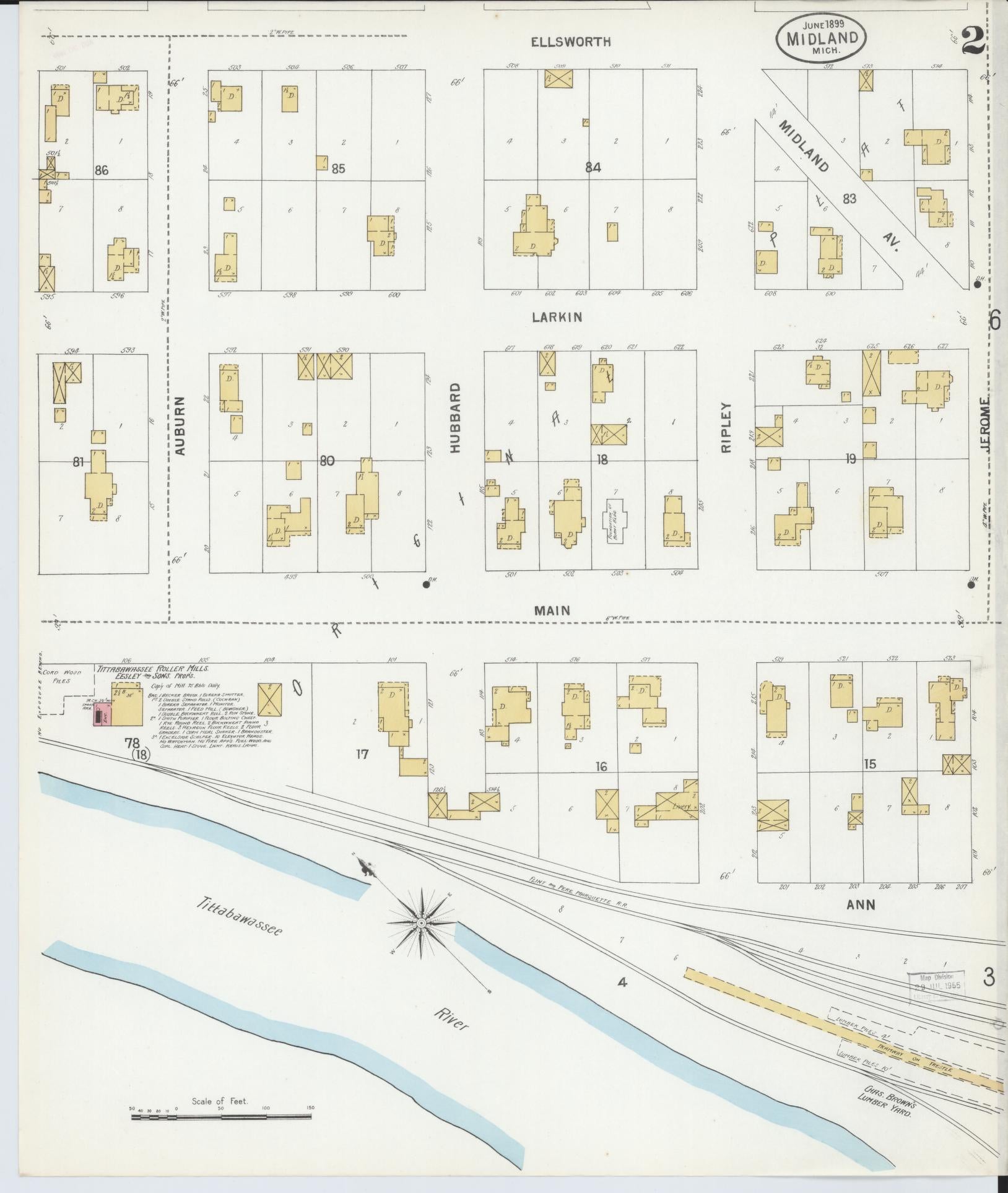 Sanborn Fire Insurance Map from Midland, Midland County, Michigan (1899), Sheet #0002 - Complete Map Set gallery image, historic Sanborn map, vintage wall art, Michigan Michigan