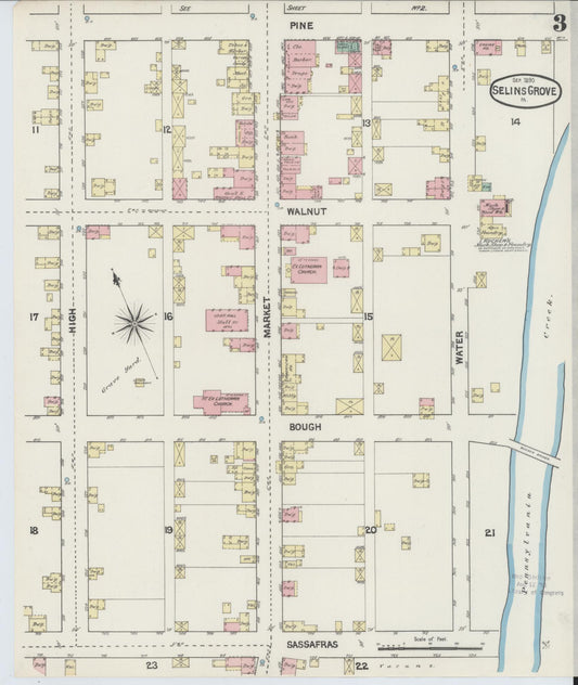 Sanborn Fire Insurance Map from Selins Grove, Snyder County, Pennsylvania (1890), Sheet #0003 - Historic Sanborn Fire Insurance Map Print, vintage old map wall art, antique decor, genealogy gift, Pennsylvania Pennsylvania map