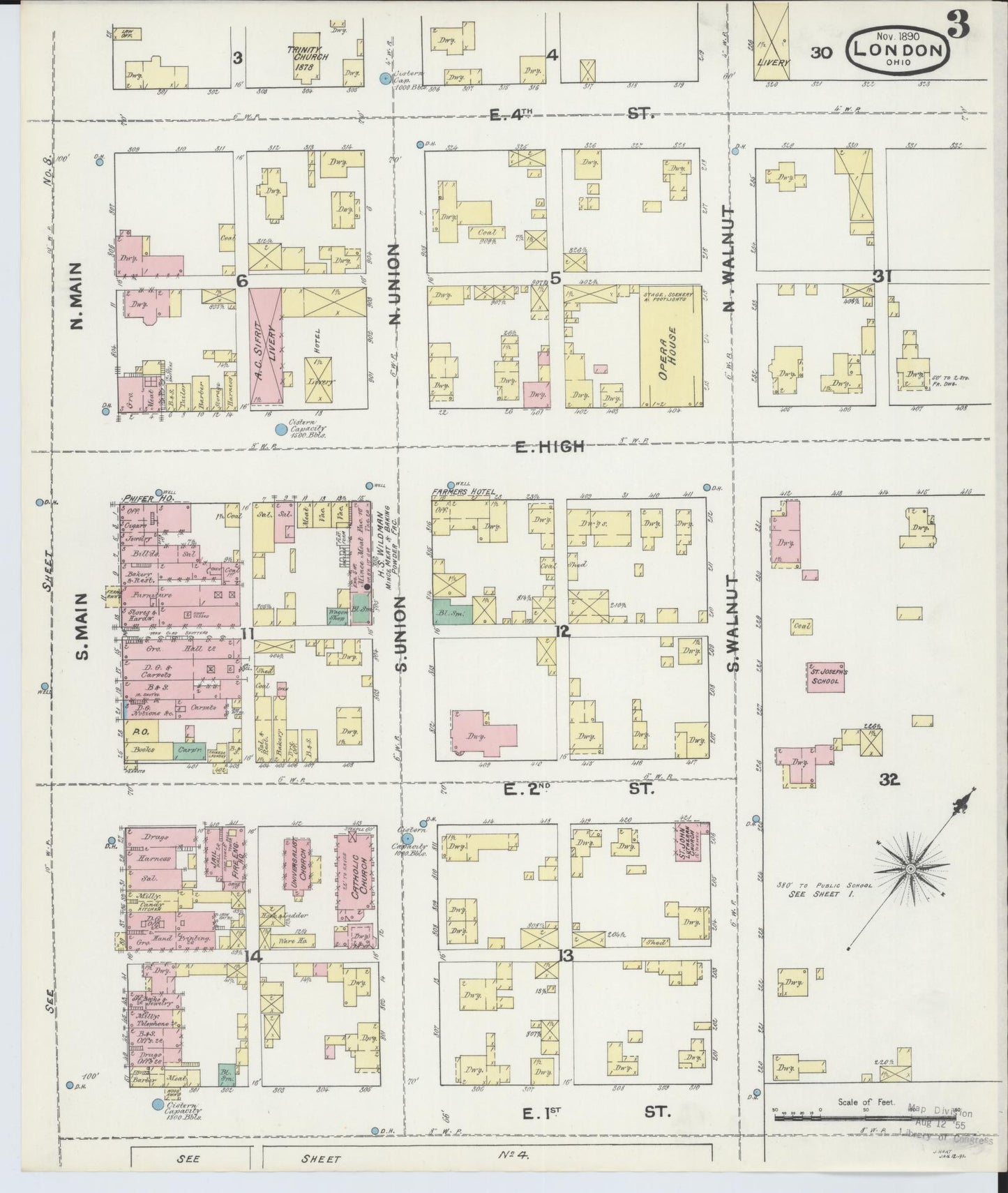 Sanborn Fire Insurance Map from London, Madison County, Ohio (1890), Sheet #0003 - Complete Map Set gallery image, historic Sanborn map, vintage wall art, Ohio Ohio