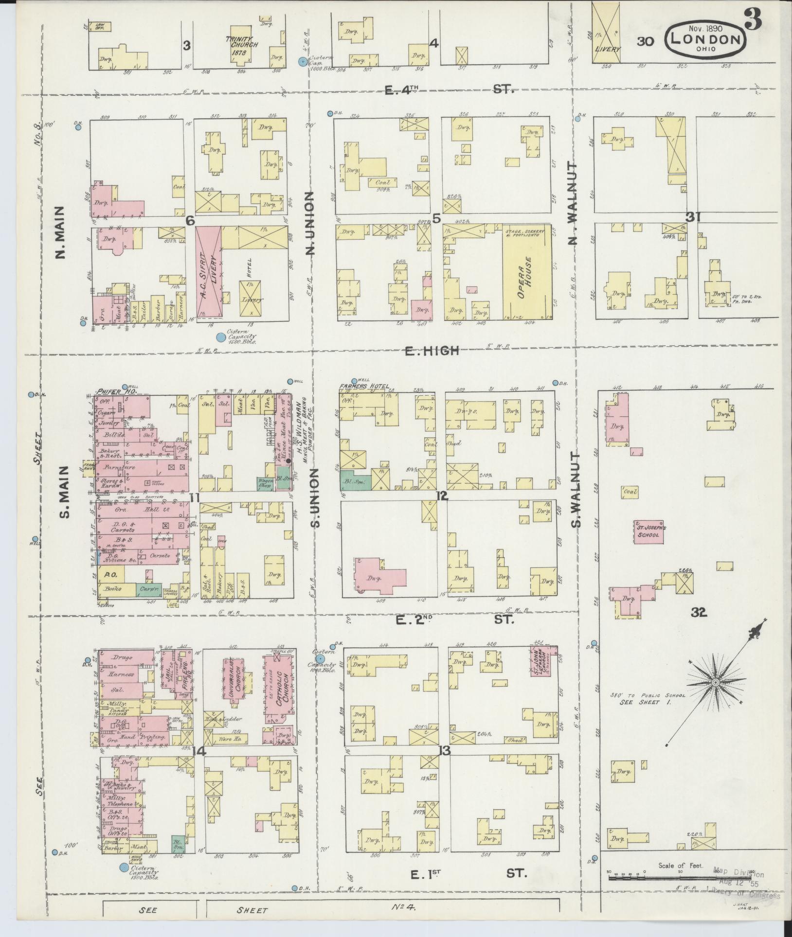Sanborn Fire Insurance Map from London, Madison County, Ohio (1890), Sheet #0003 - Complete Map Set gallery image, historic Sanborn map, vintage wall art, Ohio Ohio
