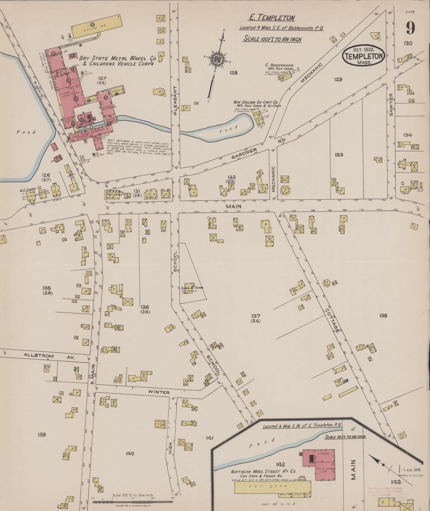 Sanborn Fire Insurance Map from Templeton, Worcester County, Massachusetts (1922), Sheet #0009 - Complete Map Set gallery image, historic Sanborn map, vintage wall art, Massachusetts Massachusetts