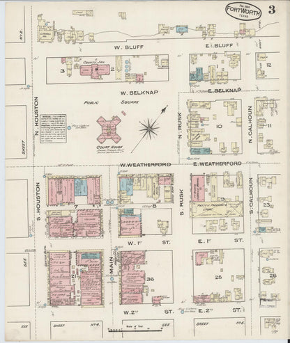 Sanborn Fire Insurance Map from Fort Worth, Tarrant County, Texas (1885), Sheet #0003 - Complete Map Set gallery image, historic Sanborn map, vintage wall art, Texas Texas