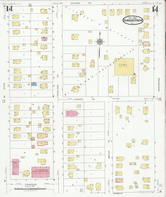 Sanborn Fire Insurance Map from Downers Grove, Dupage County, Illinois (1927), Sheet #0014 - Historic Sanborn Fire Insurance Map Print, vintage old map wall art, antique decor, genealogy gift, Illinois Illinois map