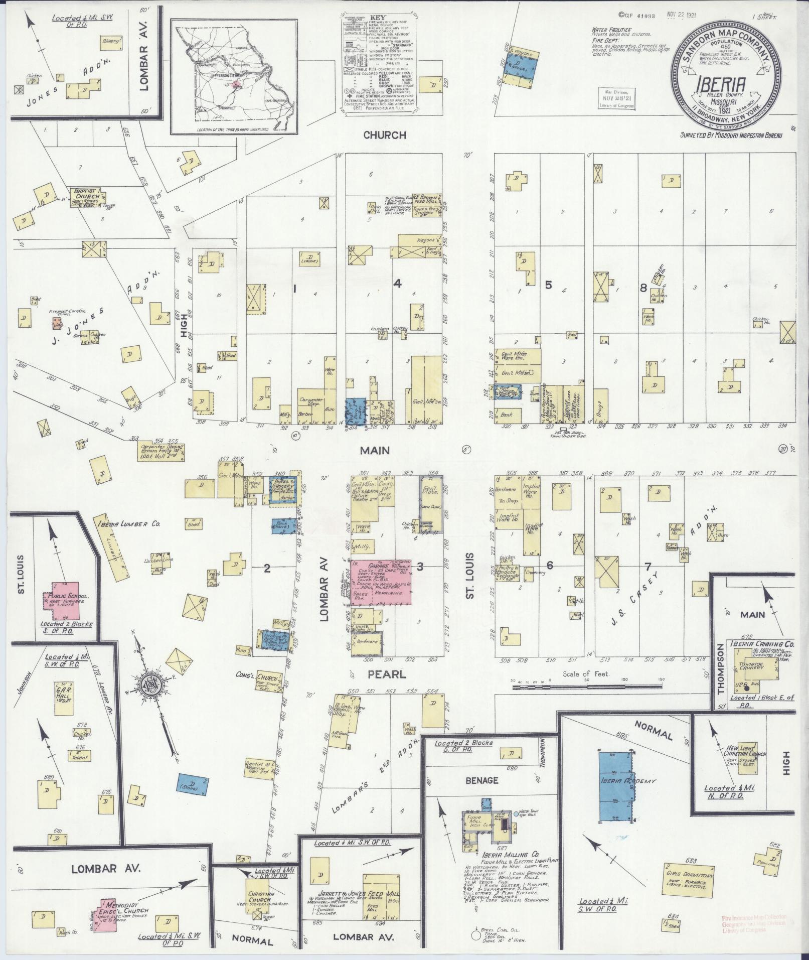 Sanborn Fire Insurance Map from Iberia, Miller County, Missouri. (1921) – Historic Sanborn Fire Insurance Map Print