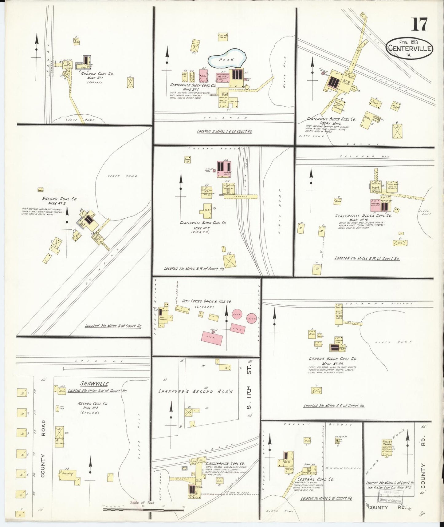 Sanborn Fire Insurance Map from Centerville, Appanoose County, Iowa (1913), Sheet #0017 - Historic Sanborn Fire Insurance Map Print, vintage old map wall art