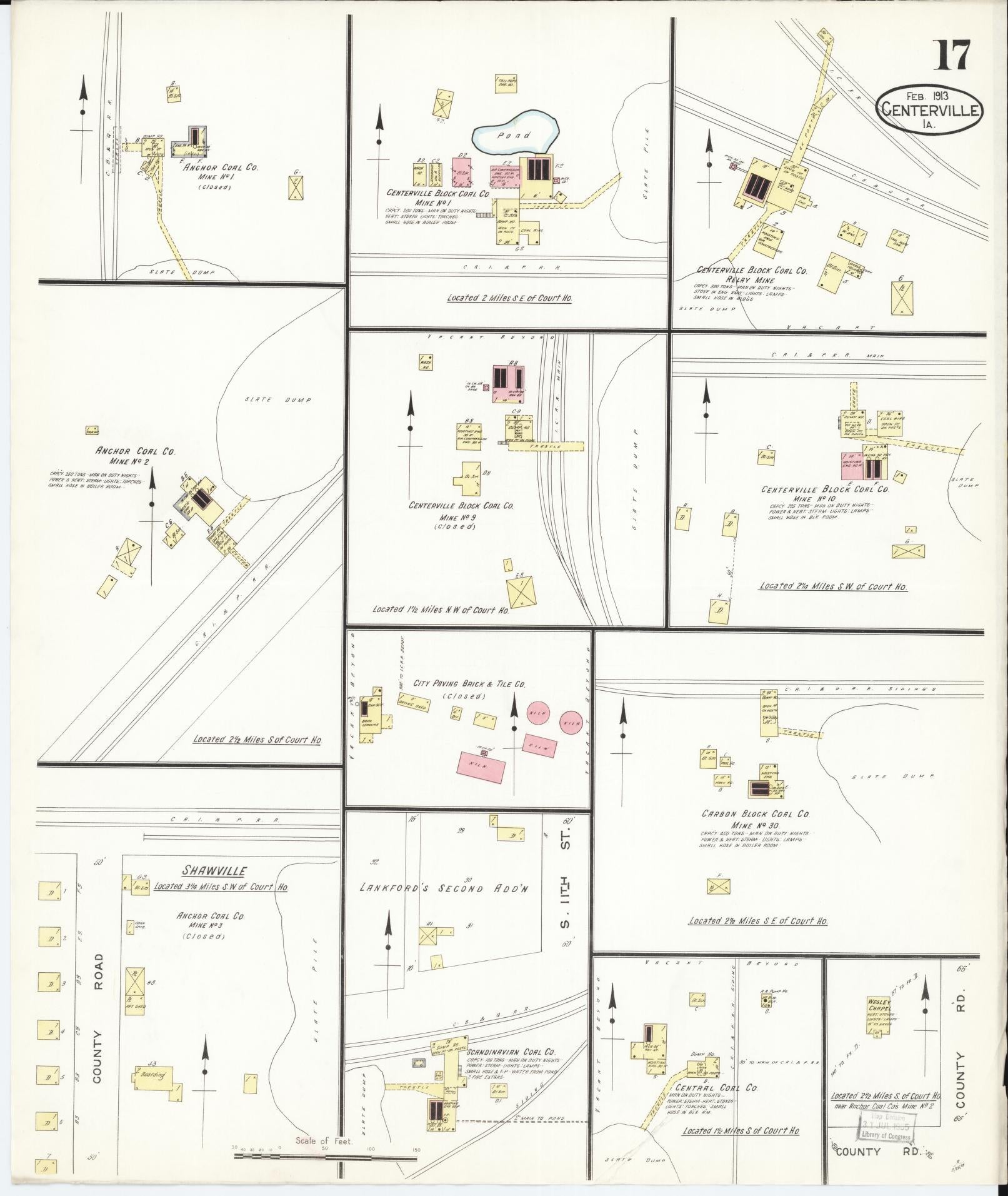 Sanborn Fire Insurance Map from Centerville, Appanoose County, Iowa (1913), Sheet #0017 - Historic Sanborn Fire Insurance Map Print, vintage old map wall art