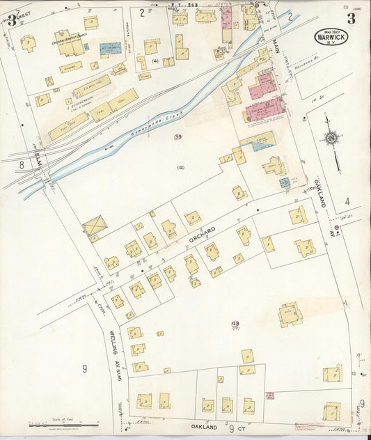 Sanborn Fire Insurance Map from Warwick, Orange County, New York (1940), Sheet #0003 - Historic Sanborn Fire Insurance Map Print, vintage old map wall art, antique decor, genealogy gift, New York New York map