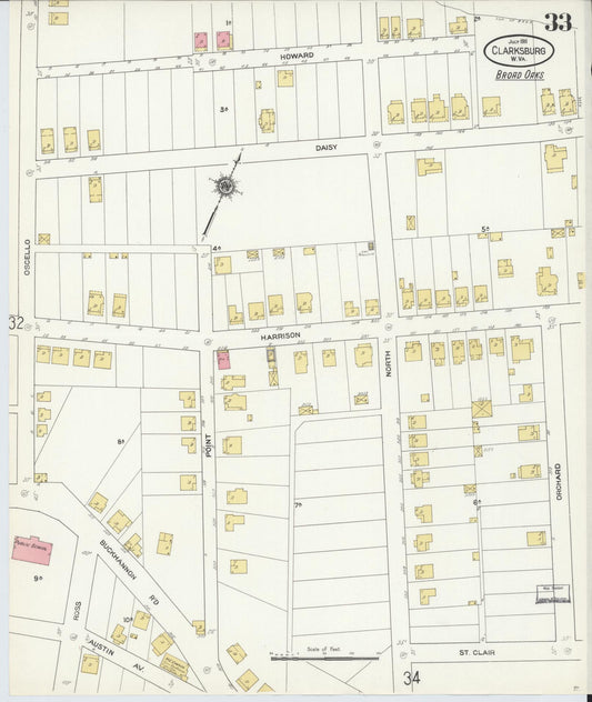 Sanborn Fire Insurance Map from Clarksburg, Harrison County, West Virginia (1911), Sheet #0033 - Historic Sanborn Fire Insurance Map Print, vintage old map wall art, antique decor, genealogy gift, West Virginia West Virginia map