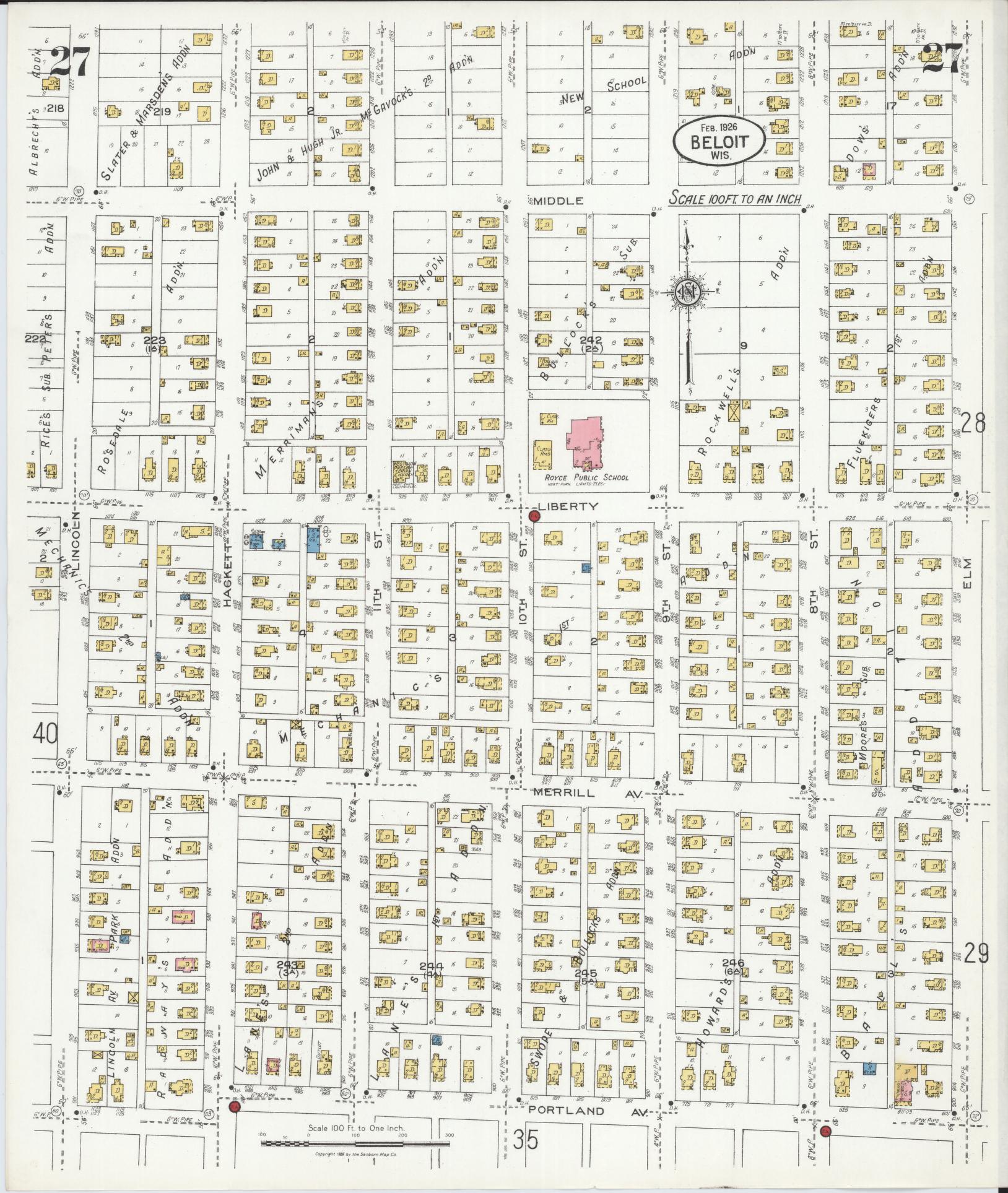 Sanborn Fire Insurance Map from Beloit, Rock County, Wisconsin (1926), Sheet #0027 - Historic Sanborn Fire Insurance Map Print, vintage old map wall art, antique decor, genealogy gift, Wisconsin Wisconsin map