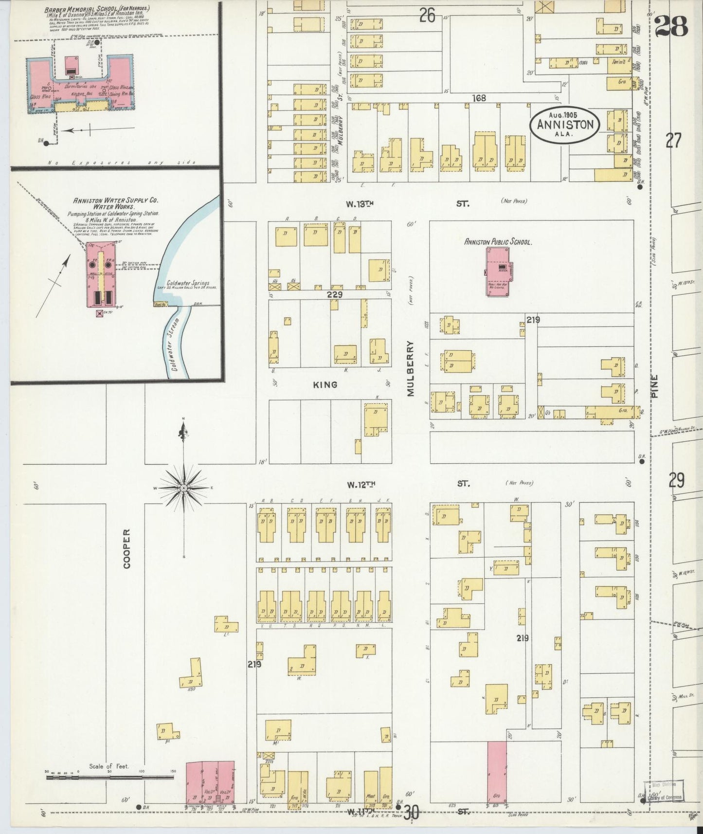 Sanborn Fire Insurance Map from Anniston, Calhoun County, Alabama (1905), Sheet #0028 - Complete Map Set gallery image, historic Sanborn map, vintage wall art, Alabama Alabama