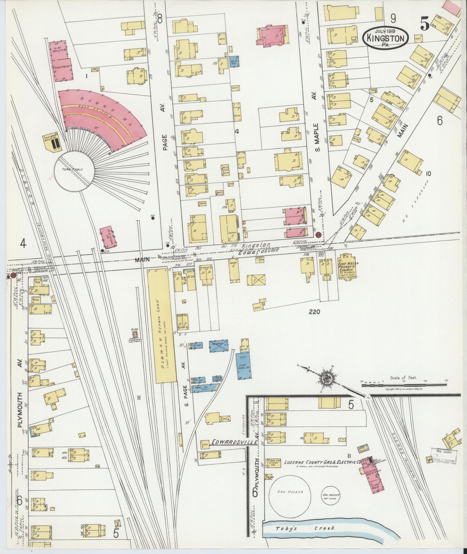 Sanborn Fire Insurance Map from Kingston, Luzerne County, Pennsylvania (1919), Sheet #0005 - Complete Map Set gallery image, historic Sanborn map, vintage wall art, Pennsylvania Pennsylvania