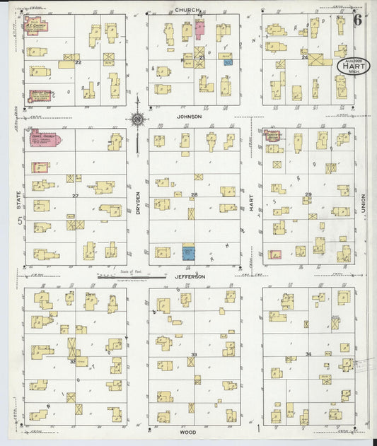 Sanborn Fire Insurance Map from Hart, Oceana County, Michigan (1920), Sheet #0006 - Historic Sanborn Fire Insurance Map Print, vintage old map wall art, antique decor, genealogy gift, Michigan Michigan map