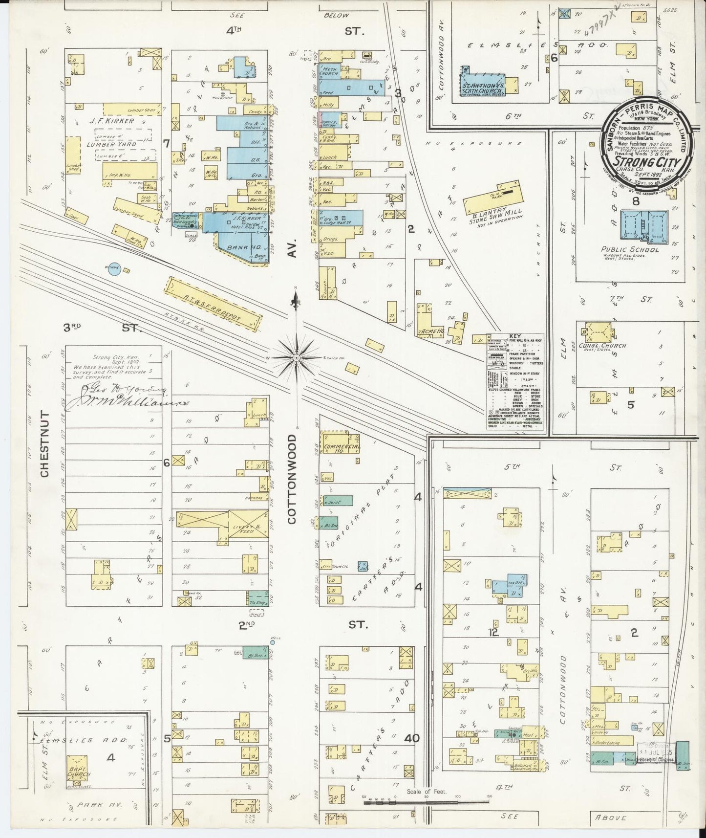 Sanborn Fire Insurance Map from Strong City, Chase County, Kansas (1892), Sheet #0001 - Historic Sanborn Fire Insurance Map Print, vintage old map wall art, antique decor, genealogy gift, Kansas Kansas map