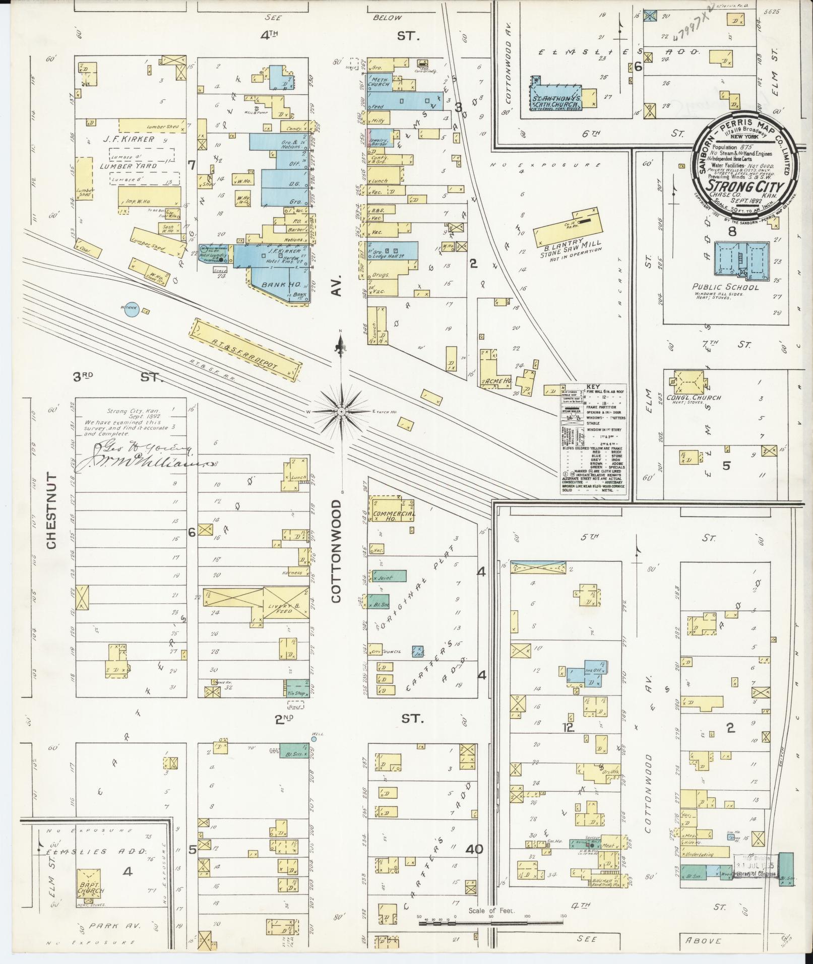 Sanborn Fire Insurance Map from Strong City, Chase County, Kansas (1892), Sheet #0001 - Historic Sanborn Fire Insurance Map Print, vintage old map wall art, antique decor, genealogy gift, Kansas Kansas map