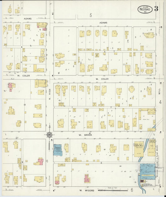 Sanborn Fire Insurance Map from Neosho, Newton County, Missouri (1916), Sheet #0003 - Historic Sanborn Fire Insurance Map Print, vintage old map wall art, antique decor, genealogy gift, Missouri Missouri map