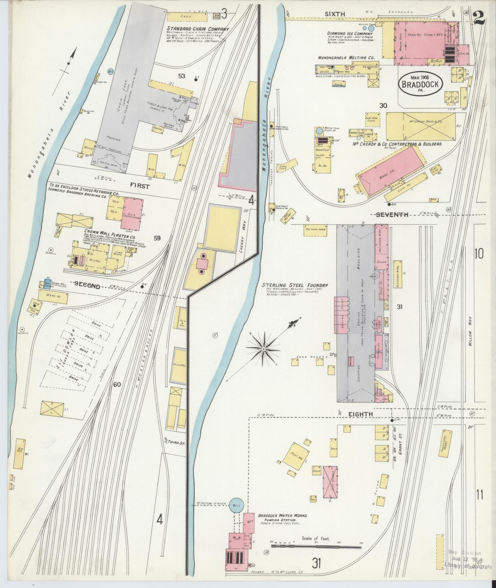 Sanborn Fire Insurance Map from Braddock, Allegheny County, Pennsylvania (1908), Sheet #0002 - Historic Sanborn Fire Insurance Map Print, vintage old map wall art, antique decor, genealogy gift, Pennsylvania Pennsylvania map