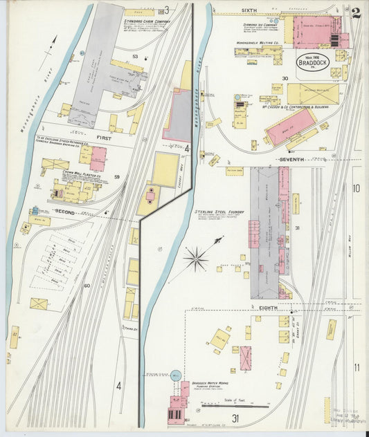 Sanborn Fire Insurance Map from Braddock, Allegheny County, Pennsylvania (1908), Sheet #0002 - Historic Sanborn Fire Insurance Map Print, vintage old map wall art, antique decor, genealogy gift, Pennsylvania Pennsylvania map