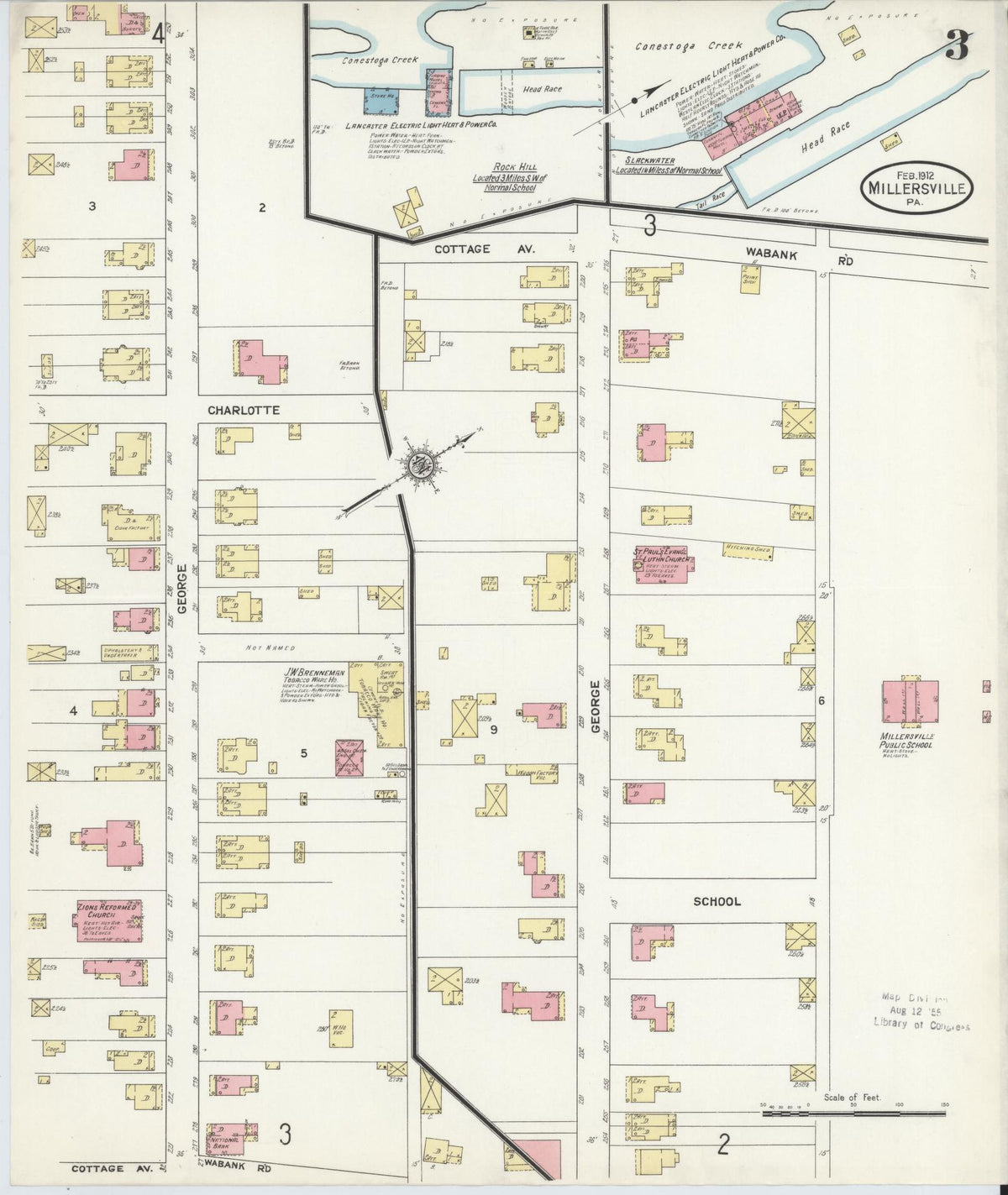 Sanborn Fire Insurance Map from Millersville, Lancaster County, Pennsylvania (1912), Sheet #0003 - Historic Sanborn Fire Insurance Map Print, vintage old map wall art, antique decor, genealogy gift, Pennsylvania Pennsylvania map