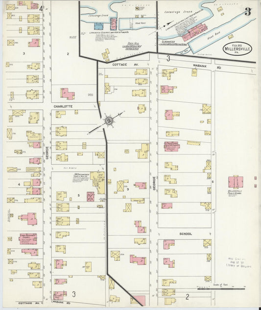 Sanborn Fire Insurance Map from Millersville, Lancaster County, Pennsylvania (1912), Sheet #0003 - Historic Sanborn Fire Insurance Map Print, vintage old map wall art, antique decor, genealogy gift, Pennsylvania Pennsylvania map