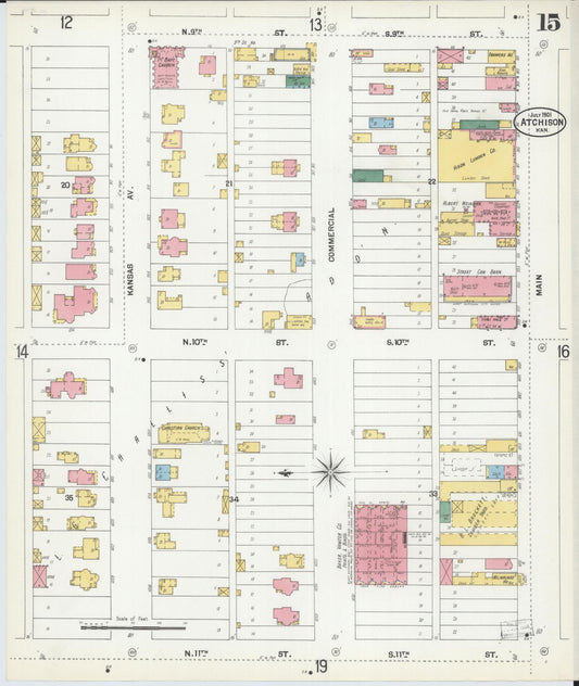 Sanborn Fire Insurance Map from Atchison, Atchison County, Kansas (1901), Sheet #0015 - Historic Sanborn Fire Insurance Map Print, vintage old map wall art, antique decor, genealogy gift, Kansas Kansas map