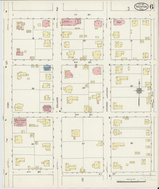 Sanborn Fire Insurance Map from Trenton, Gibson County, Tennessee (1915), Sheet #0006 - Historic Sanborn Fire Insurance Map Print, vintage old map wall art, antique decor, genealogy gift, Tennessee Tennessee map