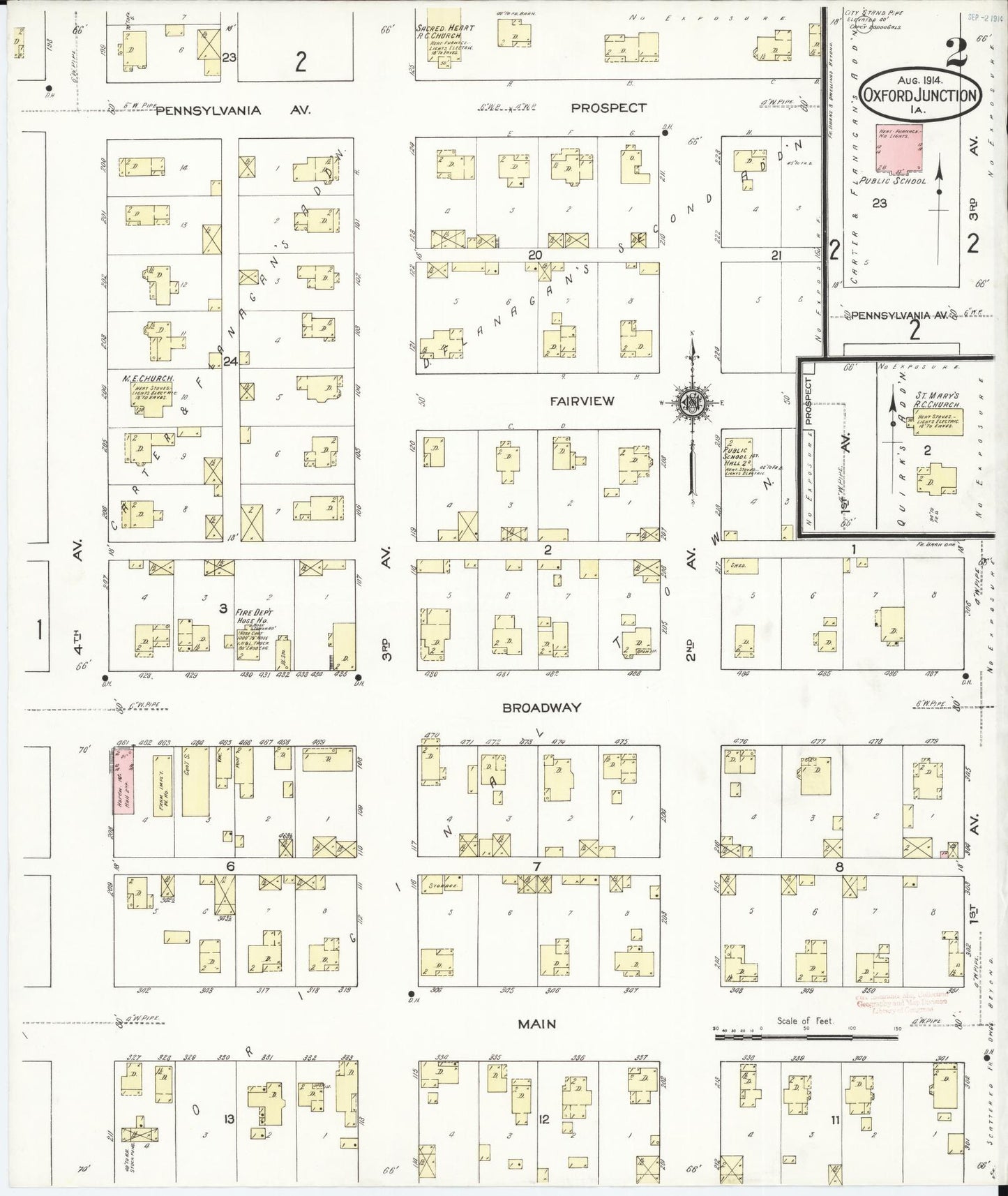 Sanborn Fire Insurance Map from Oxford Junction, Jones County, Iowa (1914), Sheet #0002 - Historic Sanborn Fire Insurance Map Print, vintage old map wall art