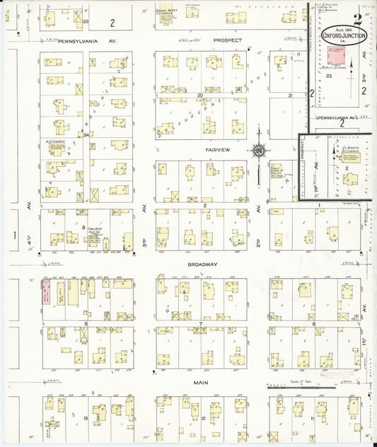 Sanborn Fire Insurance Map from Oxford Junction, Jones County, Iowa (1914), Sheet #0002 - Historic Sanborn Fire Insurance Map Print, vintage old map wall art